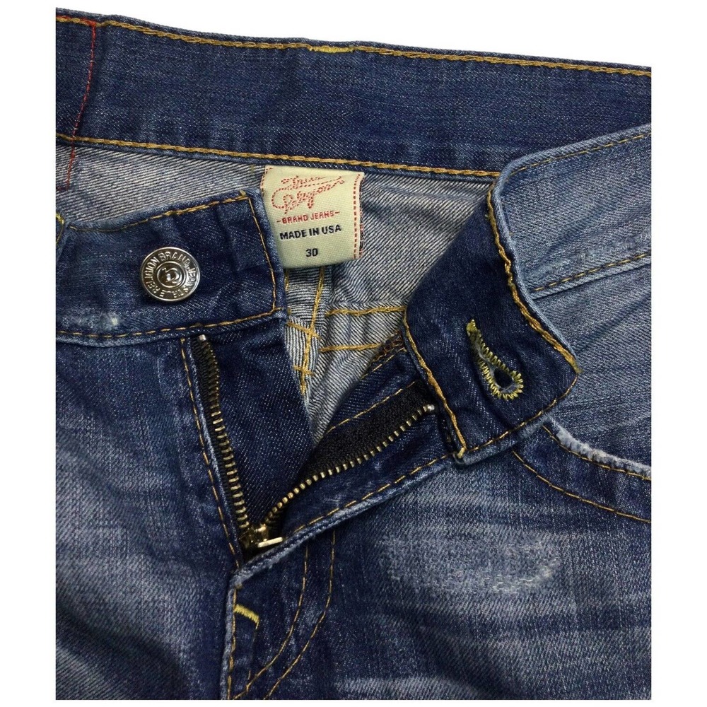 True Religion Mens Ricky Straight Leg Distressed Flap Button Pocket Blue 30 - Picture 11 of 16
